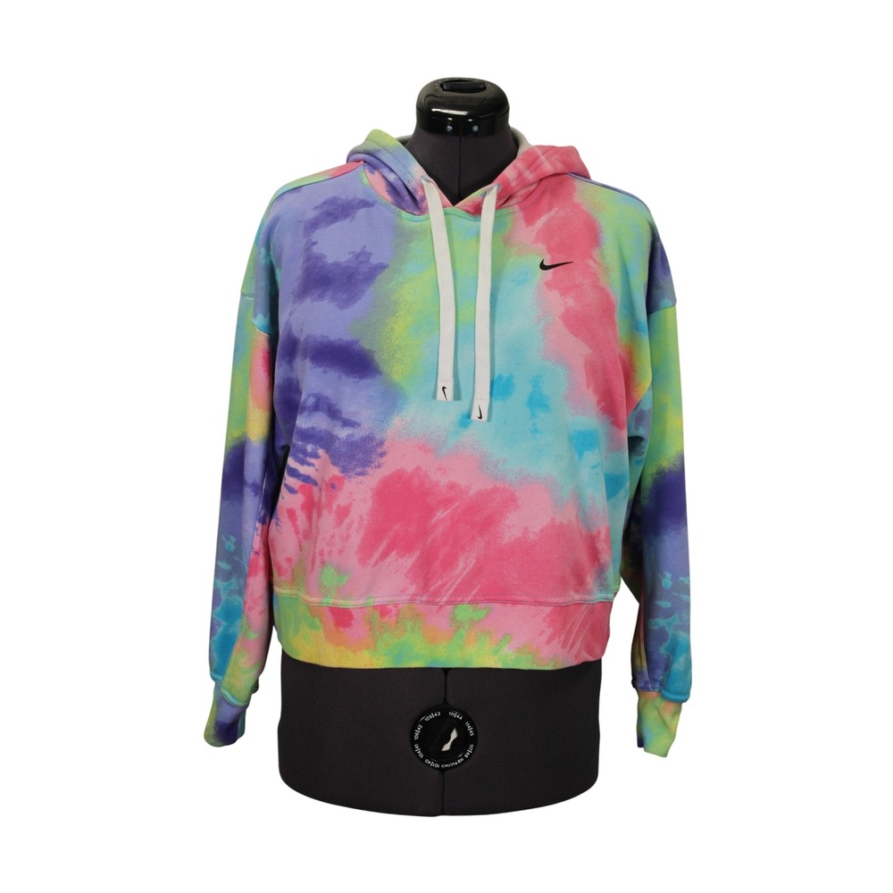 NIKE Get‎ Fit Terry Knit Neon Tie Dye Crop Hoodie Sweatshirt Women's Small
